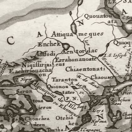 Détail de la carte de la Nouvelle-France de Nicolas Sanson, 1650.